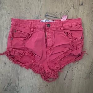Zara red denim shorts
